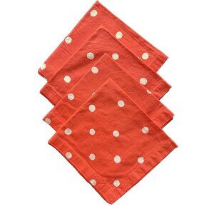 Set 4 KATE SPADE New York POLKA DOT Napkins 100% Cotton Orange White 20 x 20